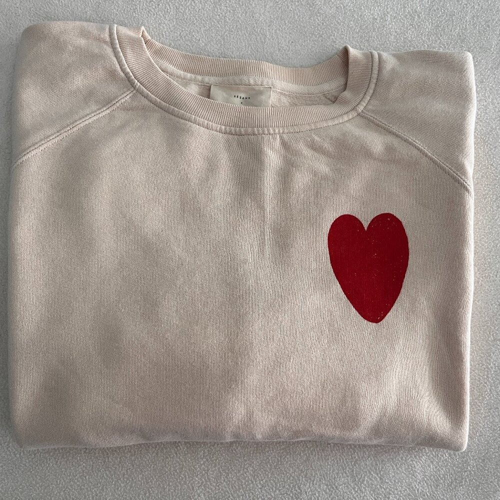 Sezane x Bobo Chooses Cream Heart Sweatshirt - Size Small
